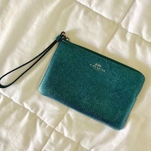 Small Coach Wristlet - Metallic Dark Teal